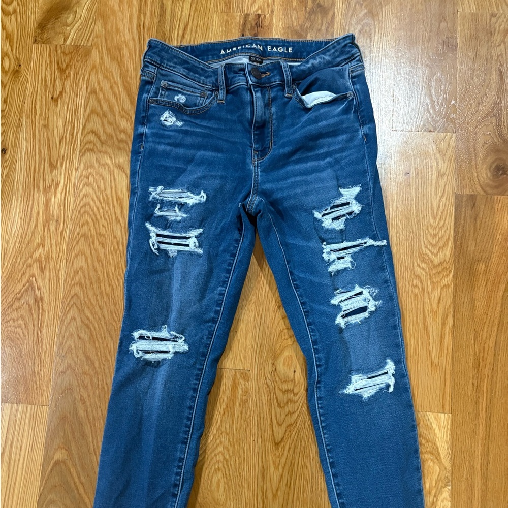 American Eagle Outfitters Ripped Blue Skinny Jeans 8 Regular